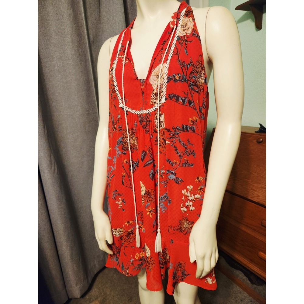 Miss Me Fairy Whimsy Red Floral Sleeveless Ruffled Mini Dress Flowy Lined SZ M - Picture 2 of 9
